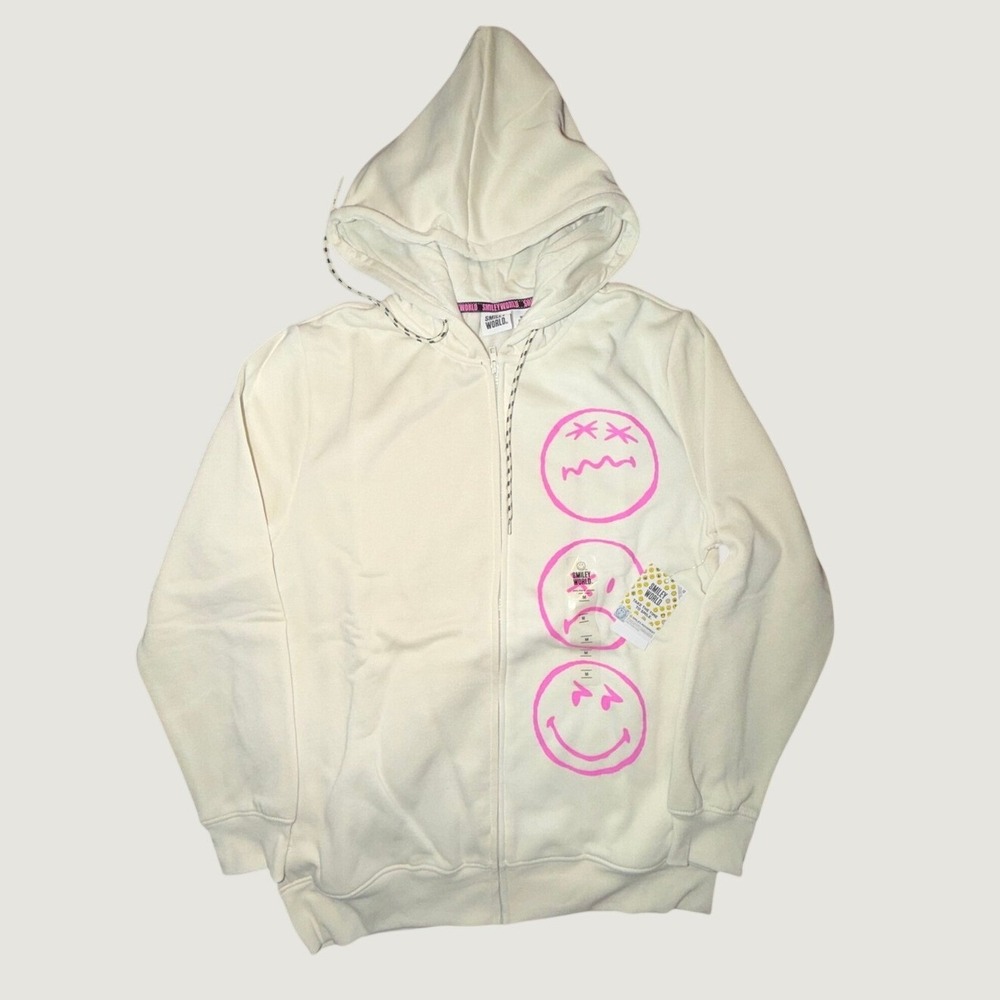 SmileyWorld Mens Zip Up Hoodie Lt Birch Pink Always Looking Forward Graphic M